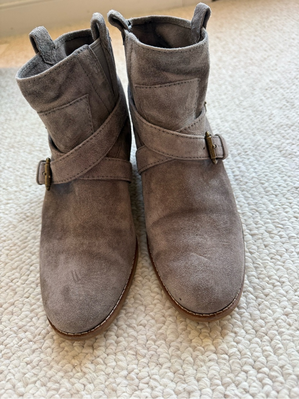 Cole Haan Gray Suede Ankle Booties with Buckle Strap